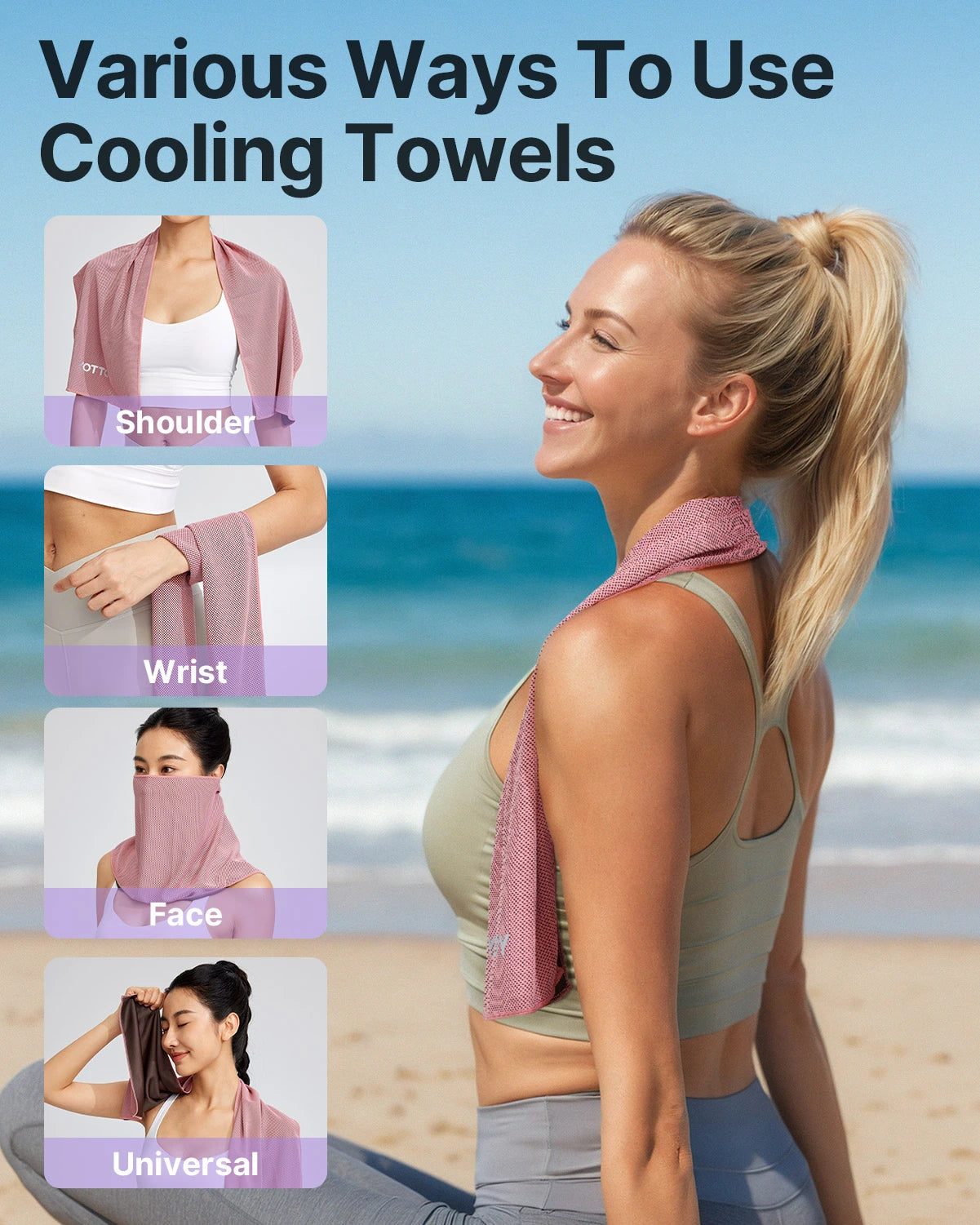 4 Pack Cooling Towels (40"x12"), Ice Cooling Towels for Neck and Face