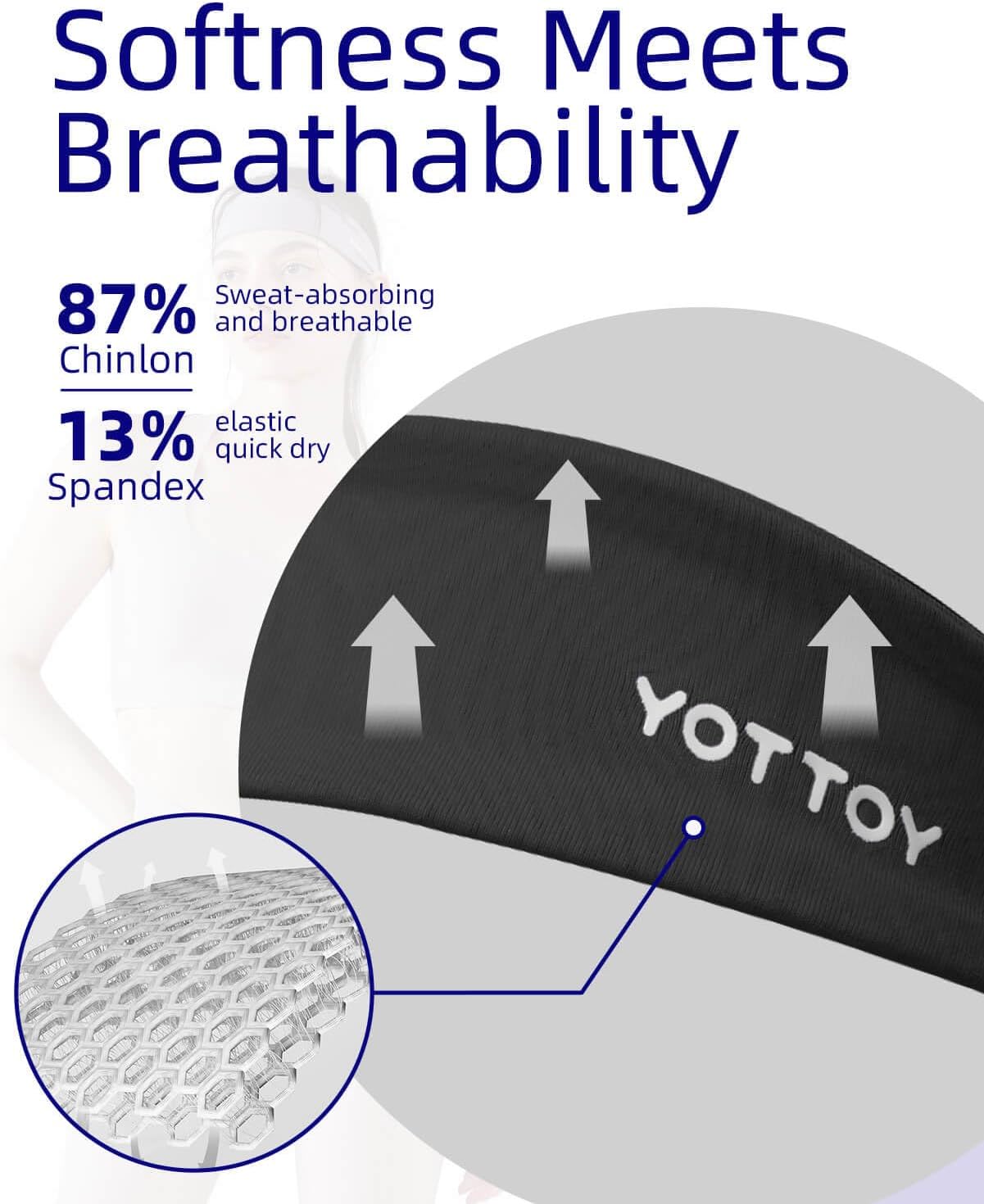 YOTTOY Non Slip Headbands Elastic Sweatbands Sport Workout Hairband