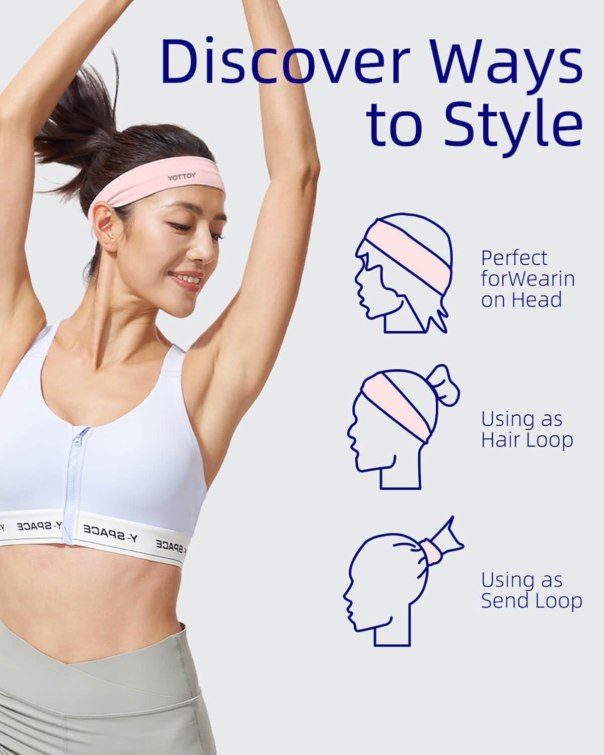 YOTTOY Non Slip Headbands Elastic Sweatbands Sport Workout Hairband