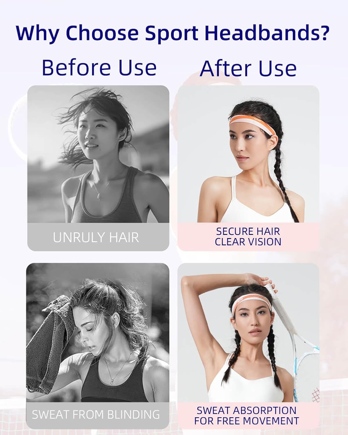 YOTTOY Non Slip Headbands Elastic Sweatbands Sport Workout Hairband