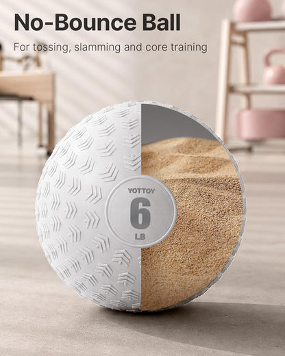 YOTTOY Slam Ball Medicine Ball, Sand-Filled No Bounce Weighted Ball with Textured Grip for Exercise, Strength Conditioning, Cardio, Core Workouts and Cross Training